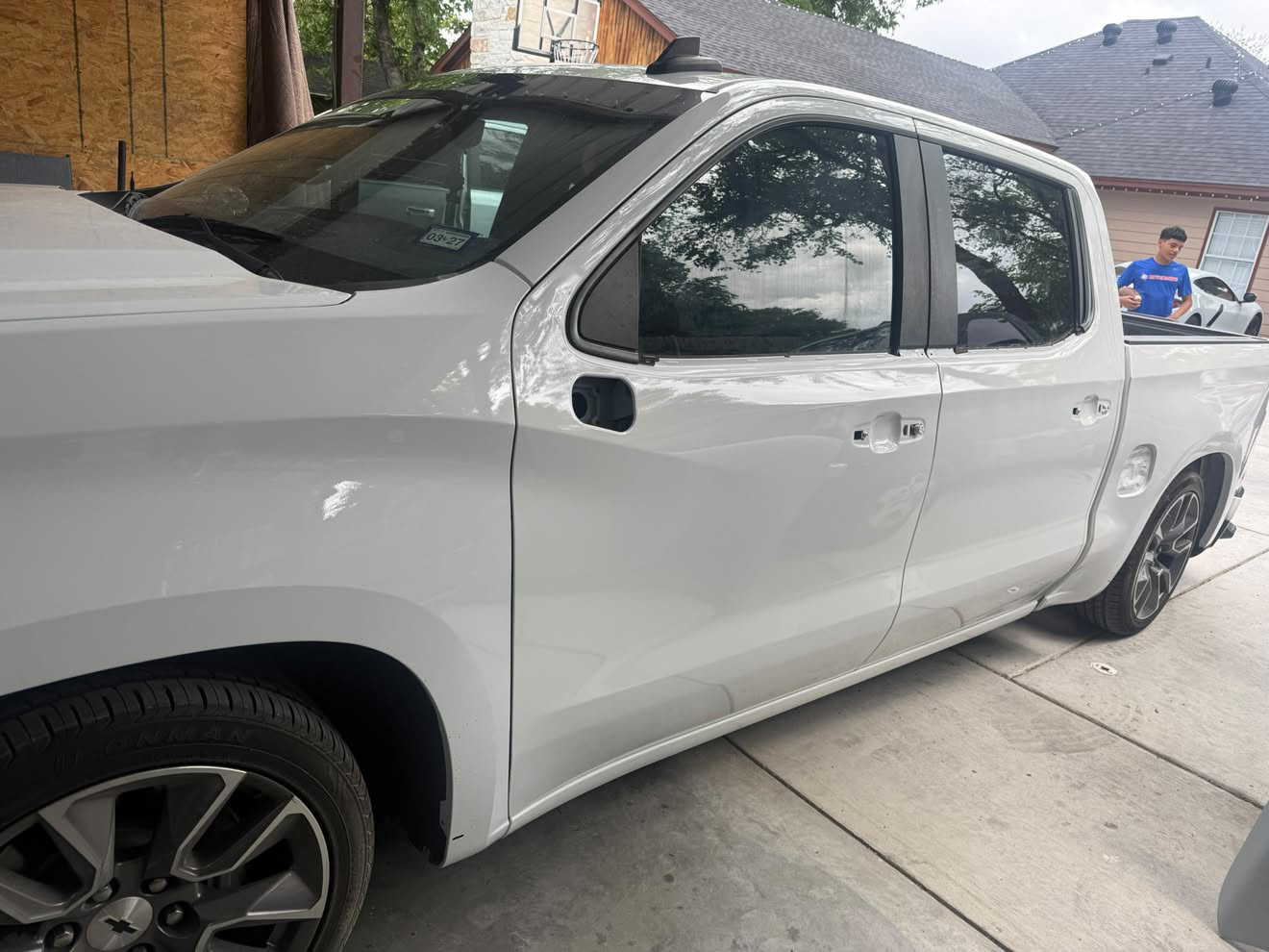 White truck after side panel repair